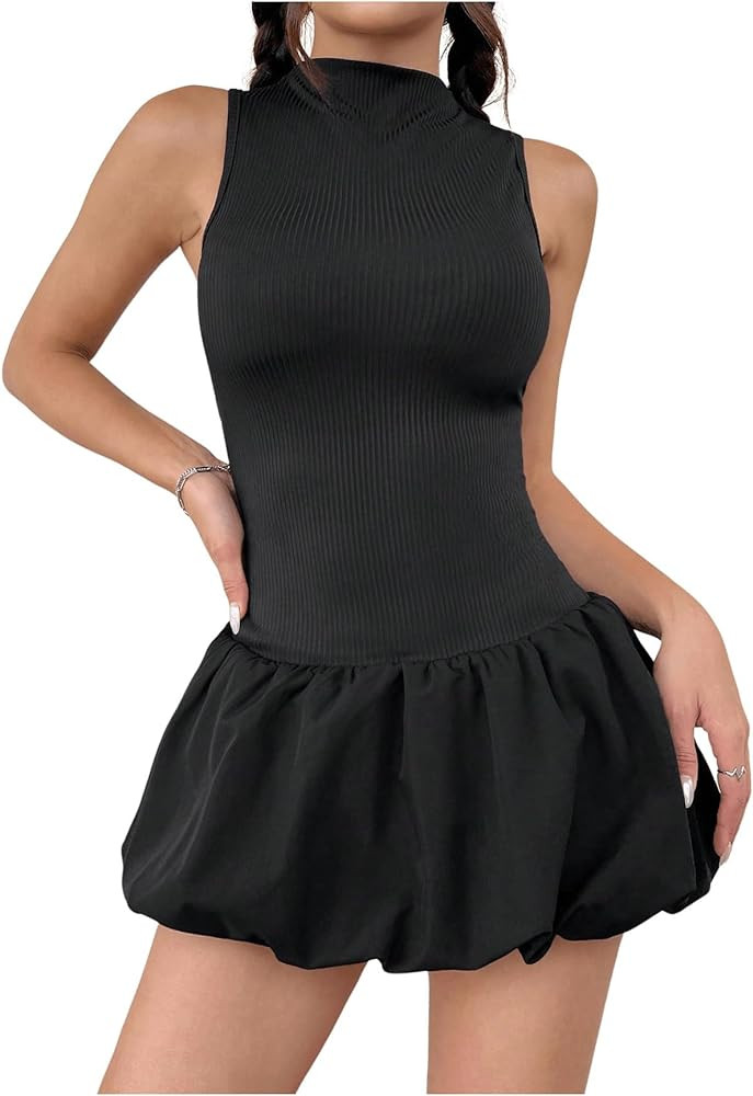 Milumia Women's Mock Neck Cut Out Backless Bubble Dress Sleeveless Ruffle Y2k Mini Dresses | Amazon (US)