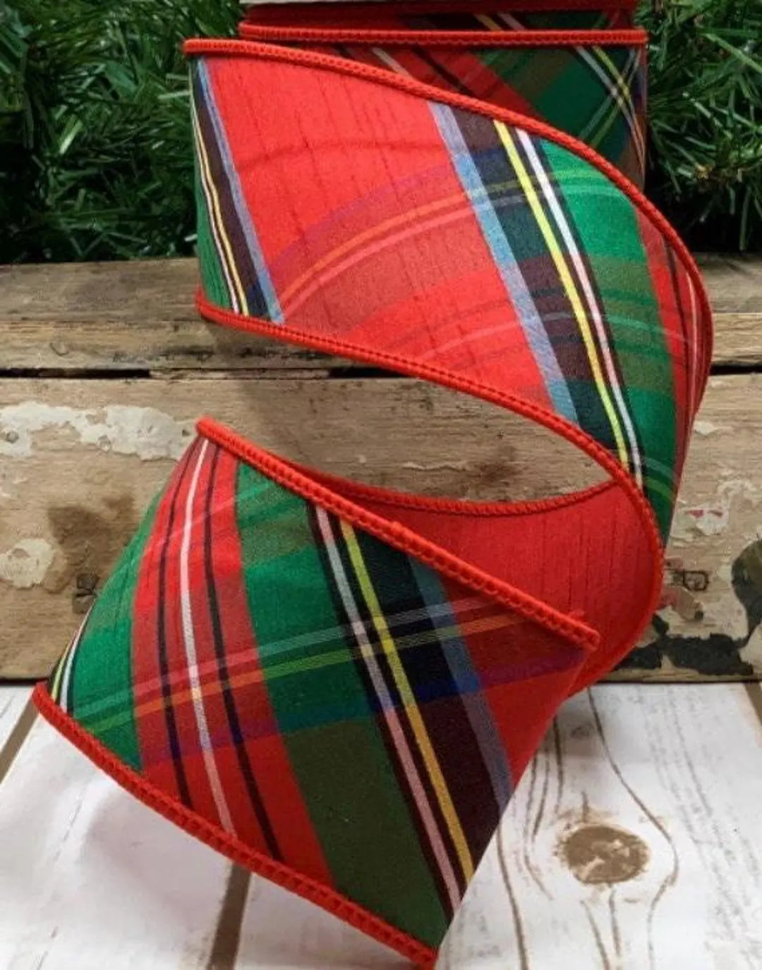 D Stevens, 10 Yards, 2.5 Inch Wire Ribbon, Holiday Plaid Ribbon, Green Ribbon, Christmas Ribbon, ... | Etsy (US)