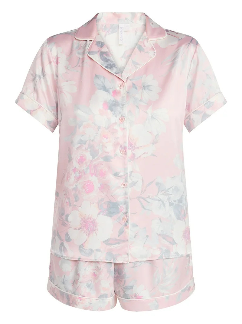 Joyspun Women’s Bridal Satin Short Sleeve Top and Shorts Pajama Set, Sizes XS-3X | Walmart (US)
