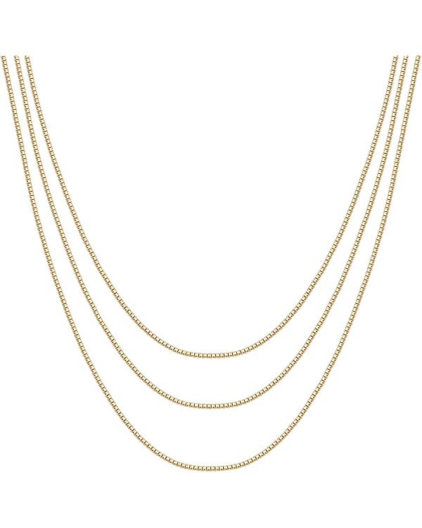 PAVOI 14K Gold Plated Dainty Layering Necklaces for Women | Snake Chain, Curb Link, Paperclip Lay... | Amazon (US)