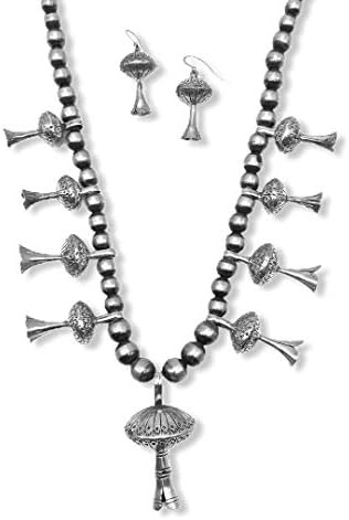 Genuine Sterling Silver Squash Blossom Necklace Set, Navajo Native American Tribe Handmade, South... | Amazon (US)
