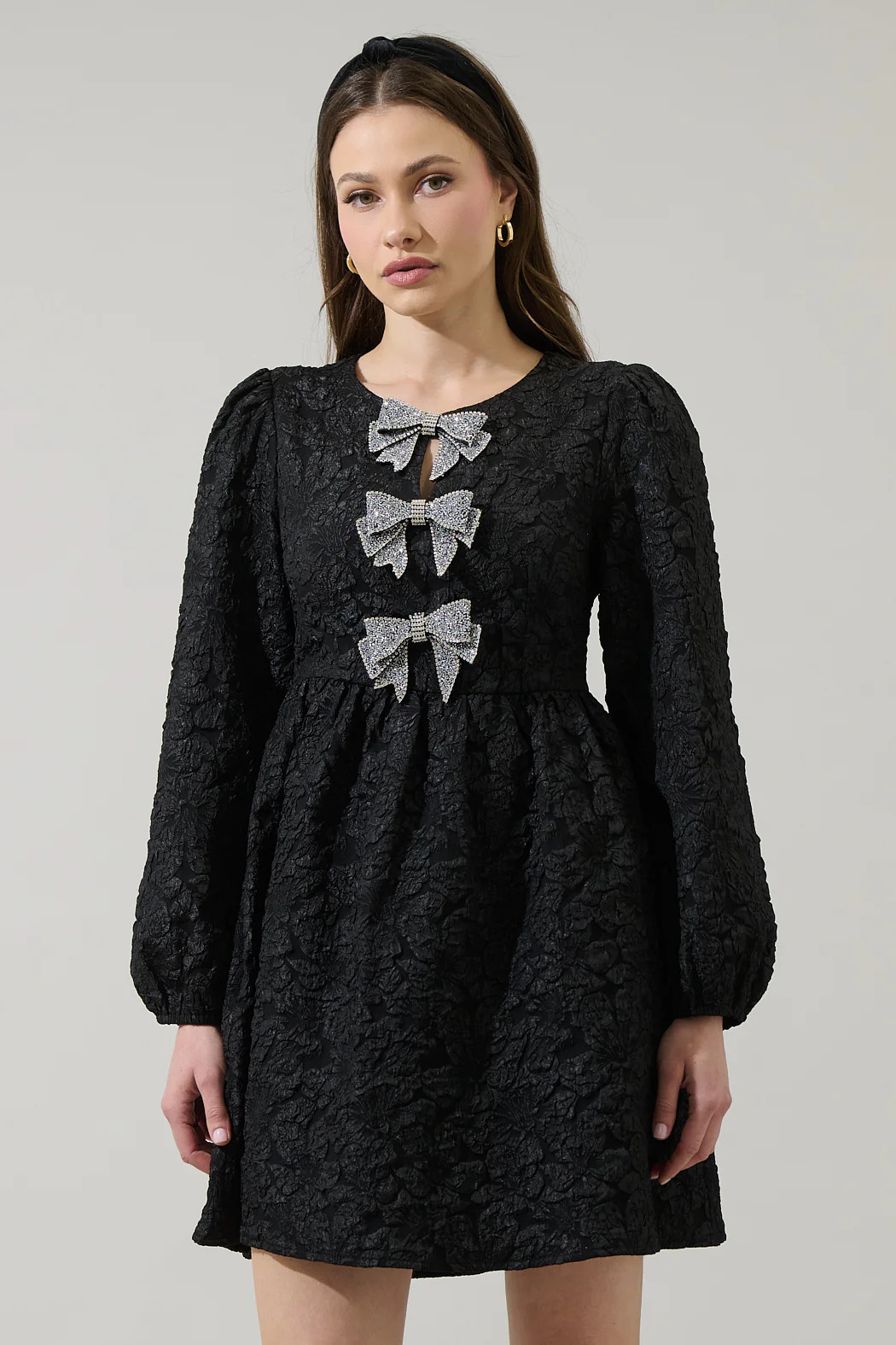 Arielle Jacquard Glow Bow Dress | Sugarlips