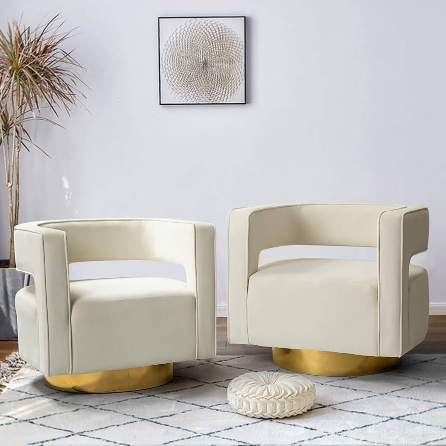 HULALA HOME Swivel Accent Barrel Chairs Set of 2, Modern Velvet Accent Chairs with 3D Curved Open... | Amazon (US)