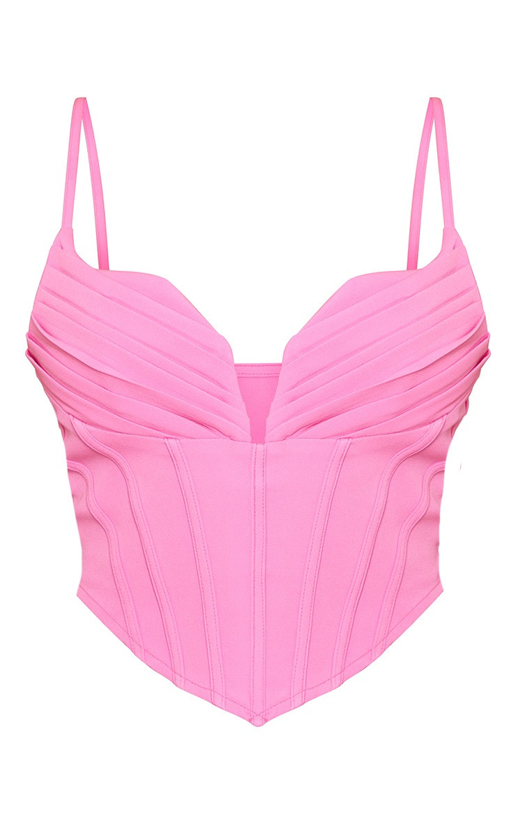 Pink Strappy Pleated Bust Corset Detail Crop Top | PrettyLittleThing US