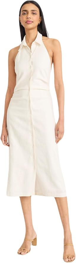 Women's Women's Halter Neck Button-Down Midi - Sleeveless Structured Collar Open Back A-line Dres... | Amazon (US)