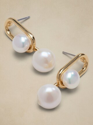 Oval Metal Pearl Drop Earrings | Banana Republic Factory