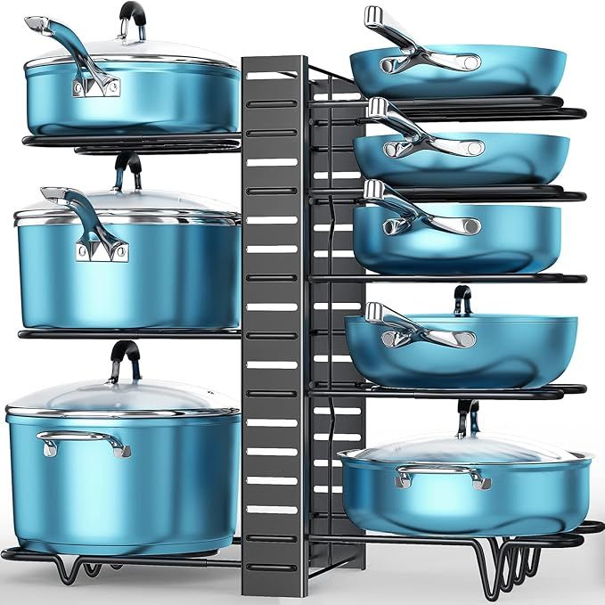 ORDORA Pots and Pans Organizer for Cabinet, 8 Tier Pot Rack with 3 DIY Methods, Adjustable Pan Or... | Amazon (US)