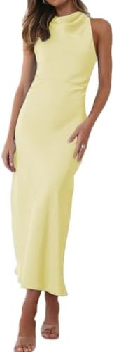 Halfisland Satin High Neck Backless Sleeveless Midi Dresses for Women Elegant Mock Neck High Wais... | Amazon (US)