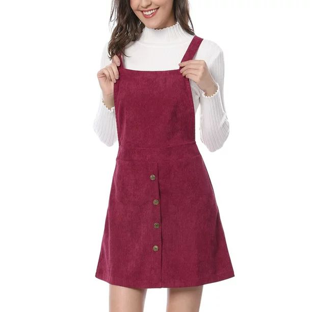 Women's A Line Corduroy Button Decor Suspender Overall Skirt Dress | Walmart (US)