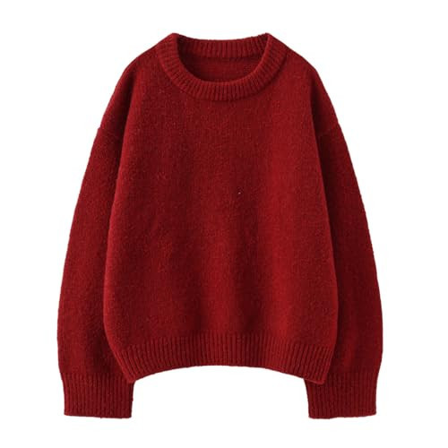 Women's Crewneck Fuzzy Oversized Red Sweater Fall Thick Chunky Sweaters for Winter | Amazon (US)