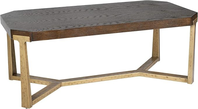 Savonnerie Furniture Modern Metal Tube Base Coffee Table, Oak Venner (Brown+Golden, 42'' Octagon ... | Amazon (US)
