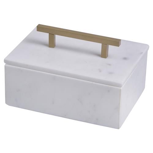 Eve Modern Classic White Marble Gold Metal Handle Box - Small | Kathy Kuo Home