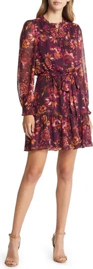 Floral Long Sleeve Chiffon Fit and Flare Dress | Nordstrom