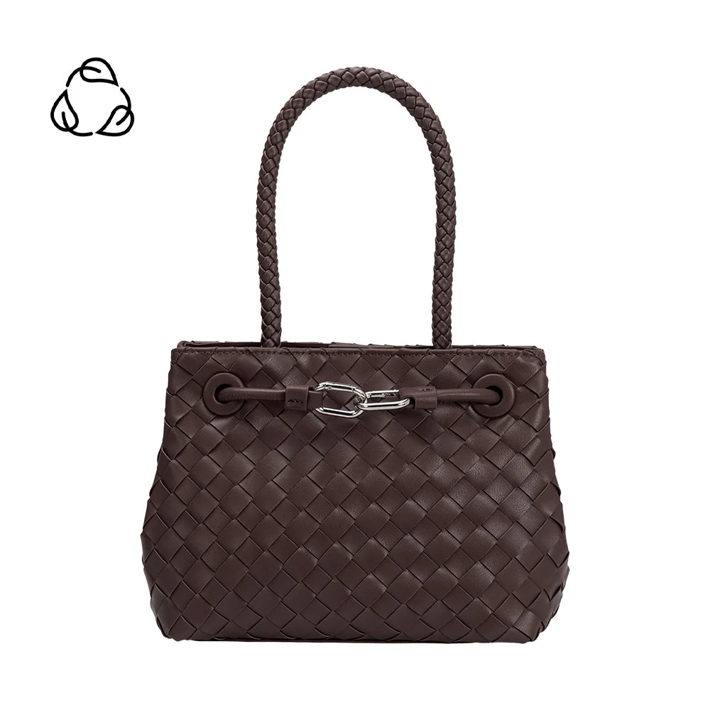 Espresso Selma Medium Recycled Vegan Leather Top Handle Bag | Melie Bianco | Melie Bianco