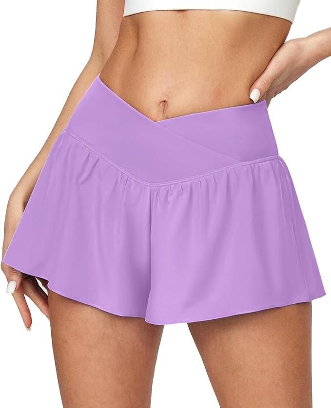 Ewedoos Flowy Athletic Shorts for Women 2 in 1 Running Shorts with Pockets Crossover High Waisted... | Amazon (US)