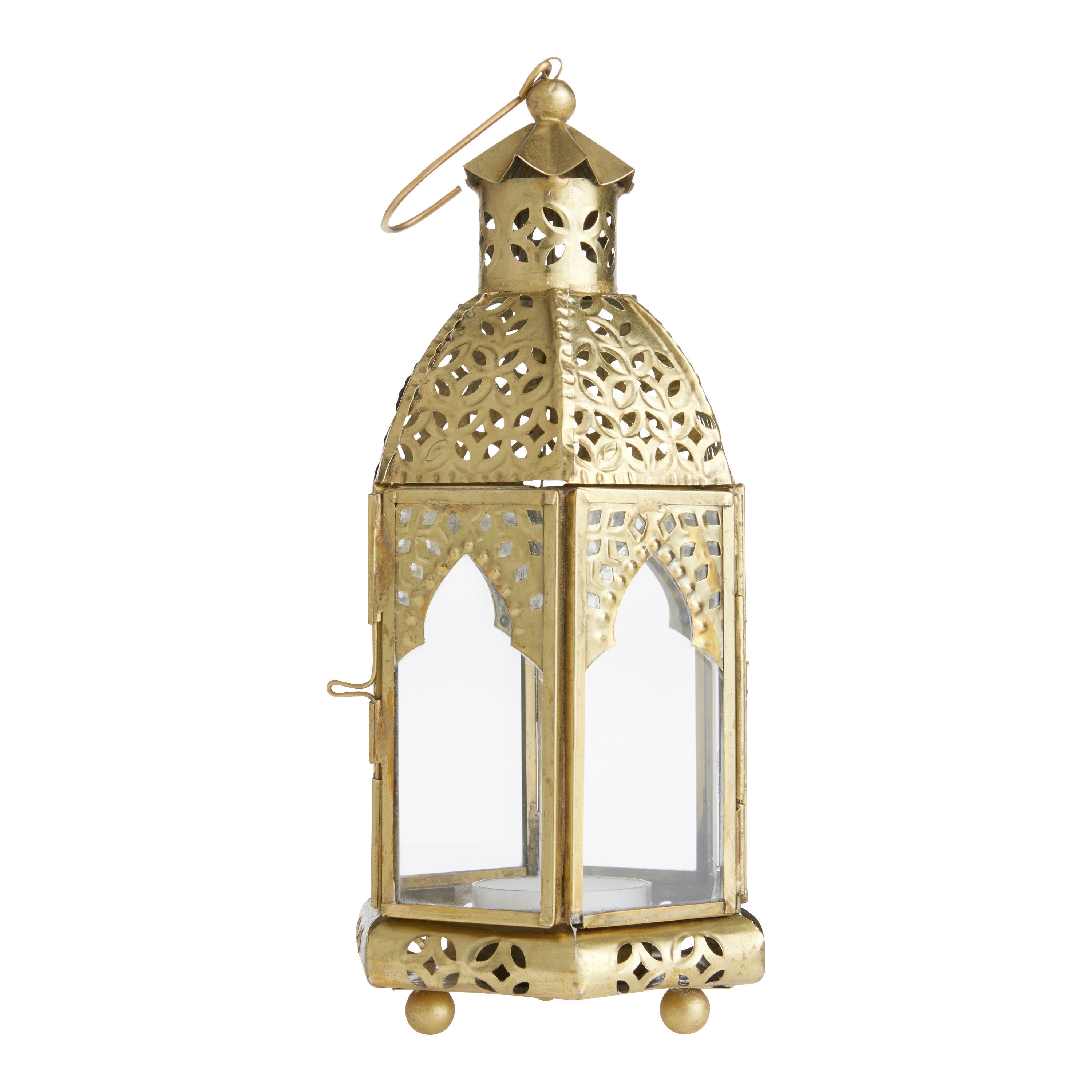 Latika Small Antique Gold Tabletop Candle Lantern | World Market