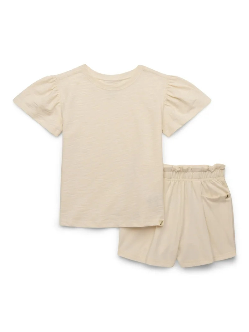 easy-peasy Toddler Girls Organic Cotton Essential Soft Seam Tee & Shorts Set, 2-Piece, Sizes 18M-... | Walmart (US)