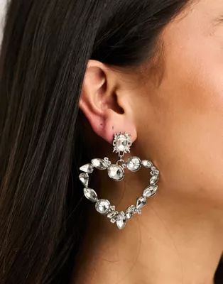 True Decadence crystal heart earrings in silver | ASOS (Global)
