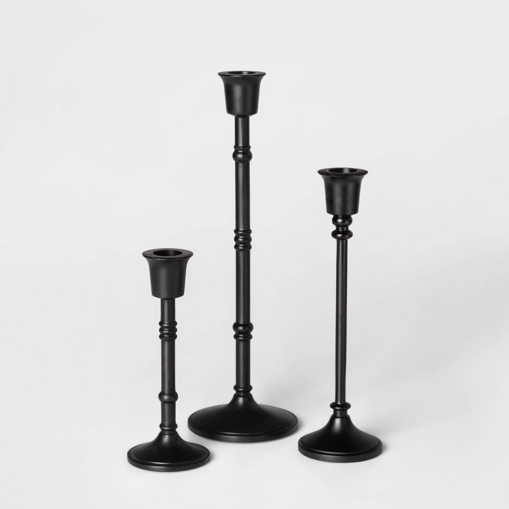 3pc Taper Candle Holder Set Black - Threshold | Target