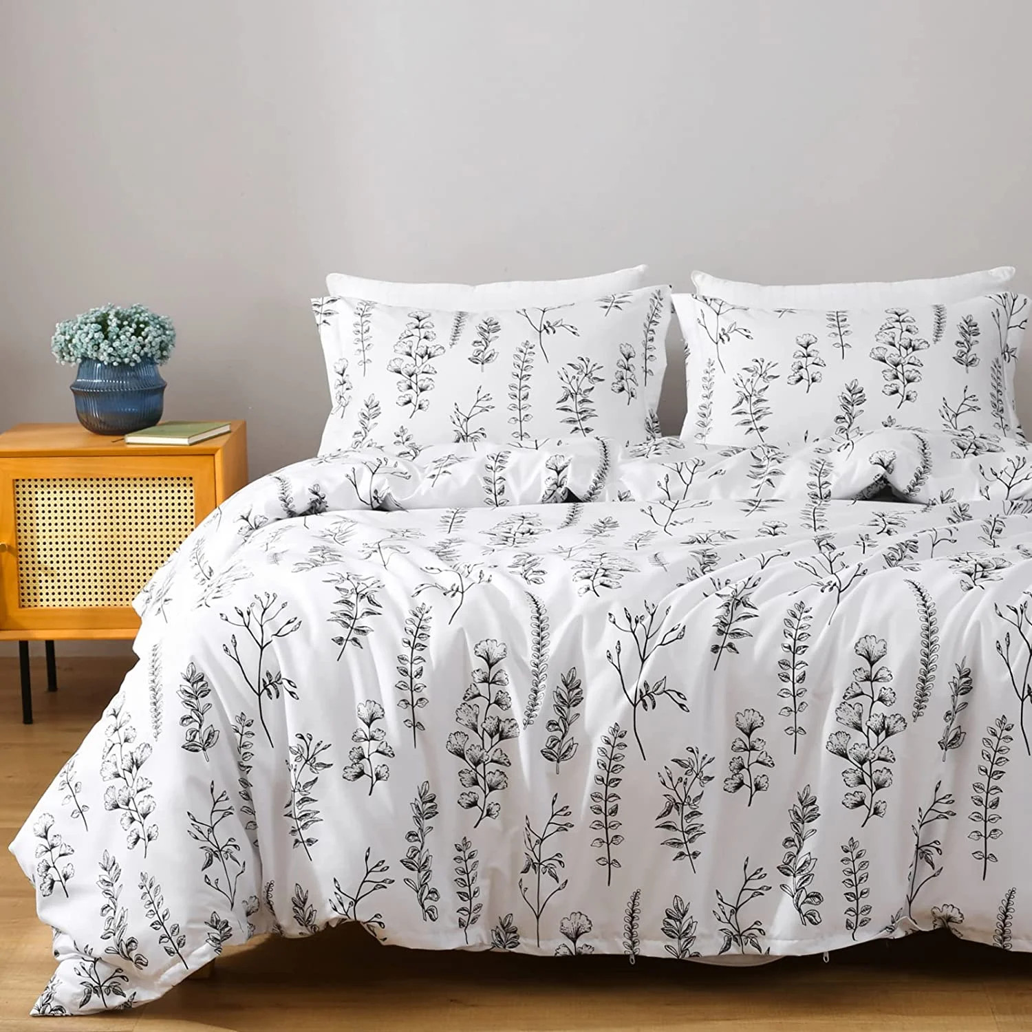 White Twin Duvet Cover Set 2-Piece(1 Duvet Cover&1 Pillowcase) Plant Floral Printed Comforter Cov... | Walmart (US)