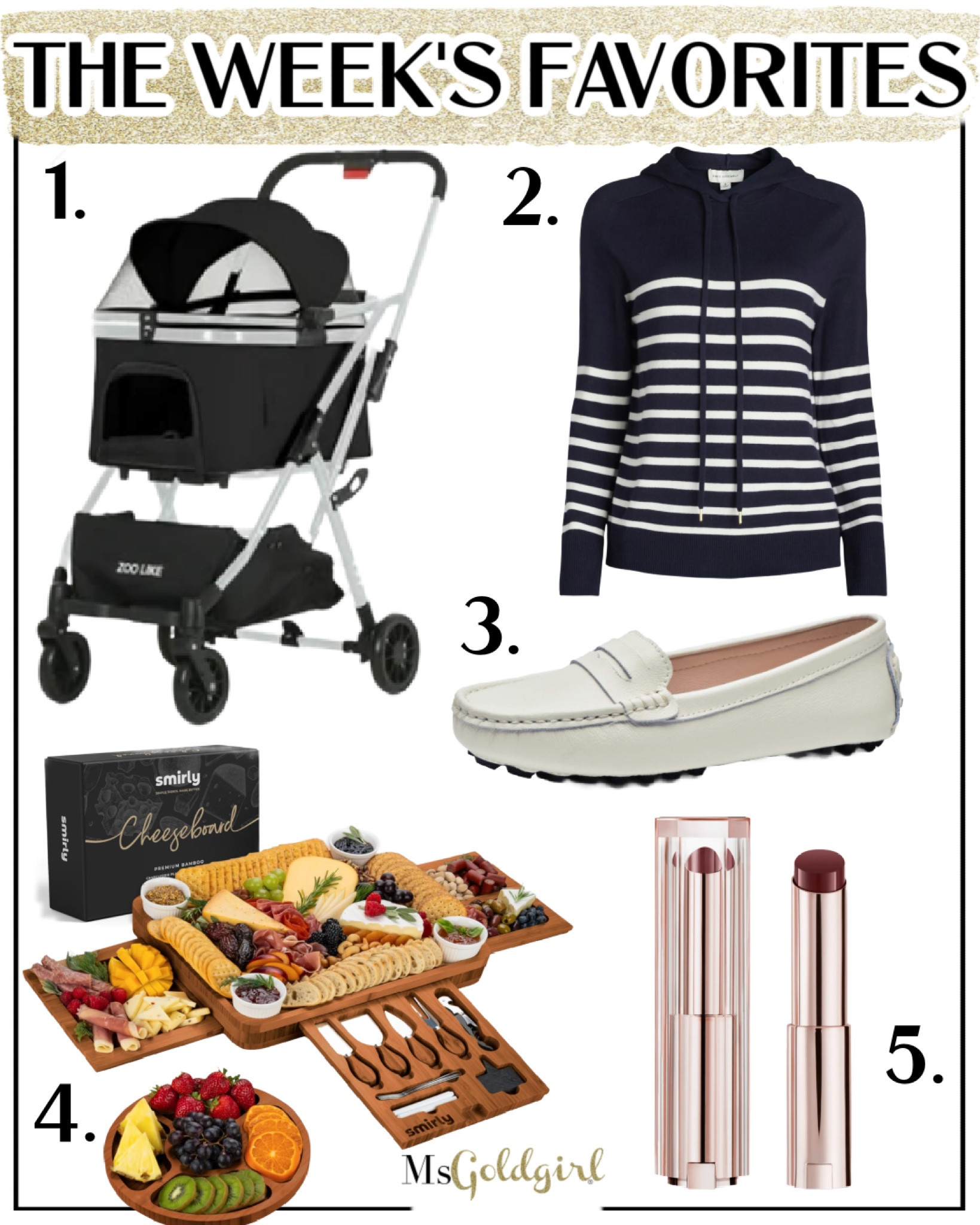 This Week’s Favorites:

1. This pet stroller (works for dogs & cats) has made it possible for me to take our 12 ½ year old Westie who is mostly blind and a bit deaf on our family walks. The bassinet can fully close with a screen panel on the front and back and detaches to also be used as a car seat. It’s under $70!!

2. I wore this lightweight cozy knit hoodie 2 days in a row! Wearing an XS (true size) for a less oversized fit.

3. Fall temps are here so I brought out my favorite loafers! Size down ½ size.

4. We host a lot more in the fall, so I finally ordered this charcuterie tray. The quality is fantastic and it would also make a great holiday or housewarming gift!

5. If you love the feel of a lip balm but want more color, these Butterglow balms from Lancome are AMAZING! I’ve been wearing the shade Mixed Berries for some fall color.

#beautyfavories #dogmom #giftideas #weeklyfavorites #amazonfinds #walmartfinds 

#LTKGiftGuide #LTKFindsUnder50 #LTKHome