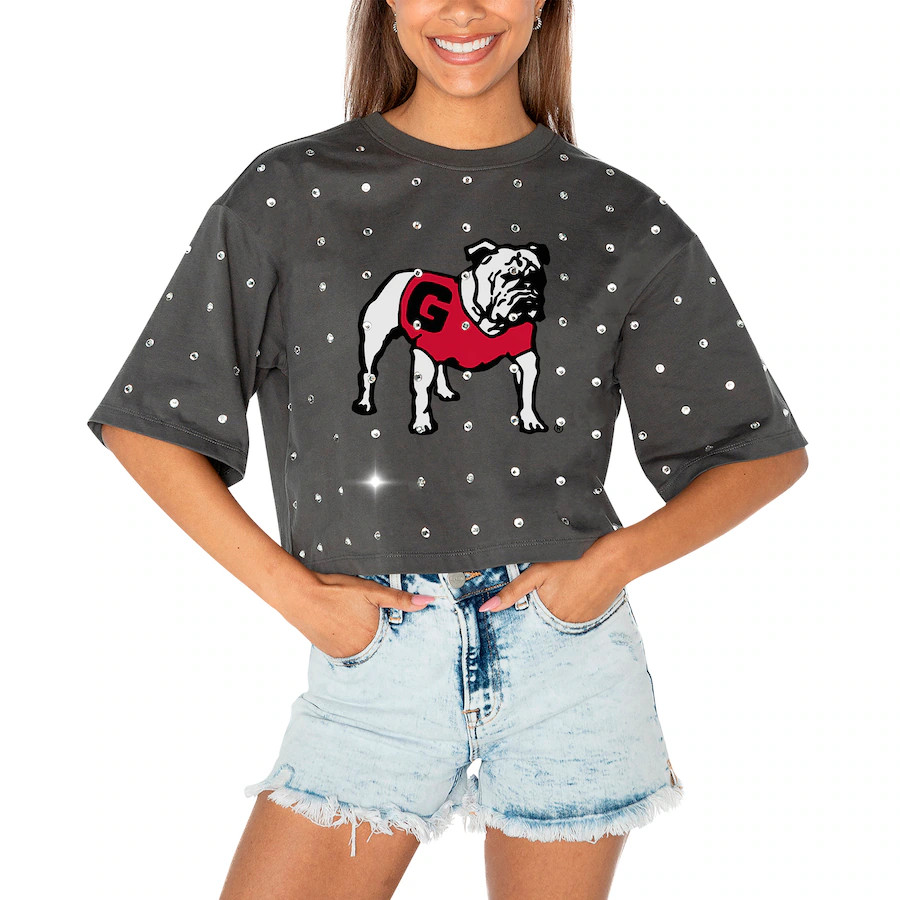Georgia Bulldogs Gameday Couture Women's Go Time Rhinestone Crop T-Shirt - Gray | Fanatics