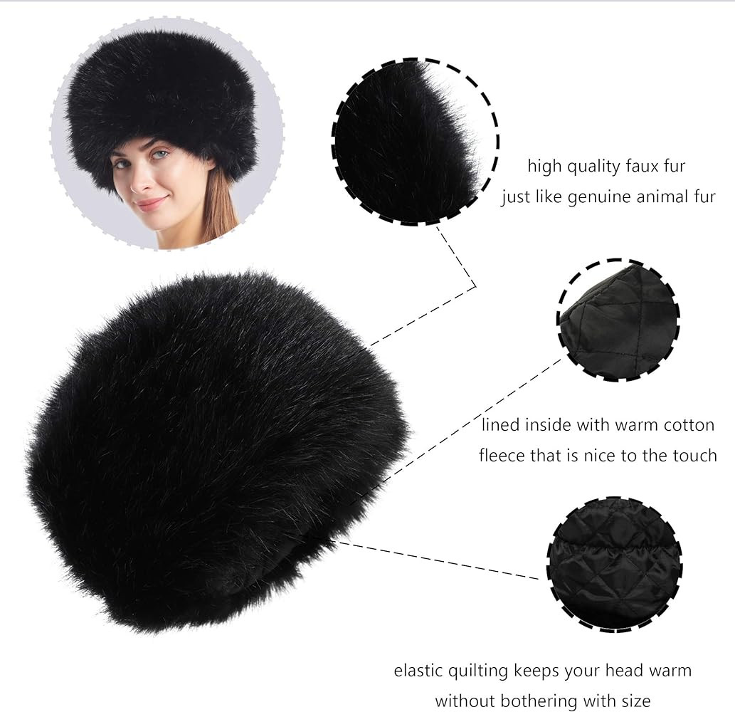 LA CARRIE Women's Faux Fur Hat for Winter with Stretch Cossack Russian Style White Warm Cap | Amazon (US)