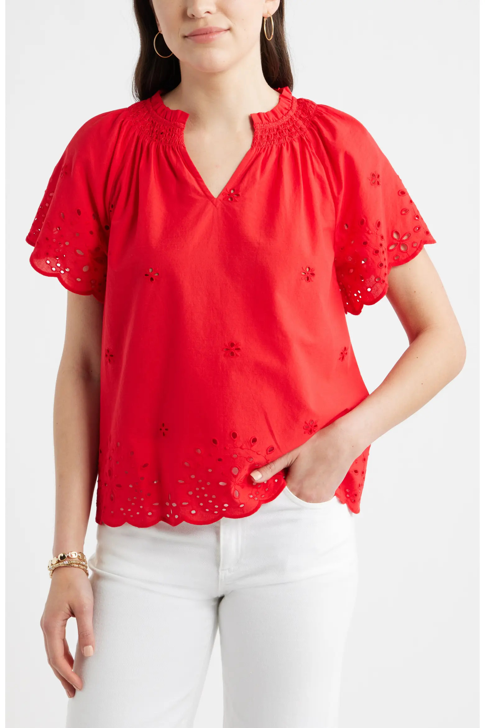 Eyelet Ruffle Trim Cotton Top (Women) | Nordstrom | Nordstrom