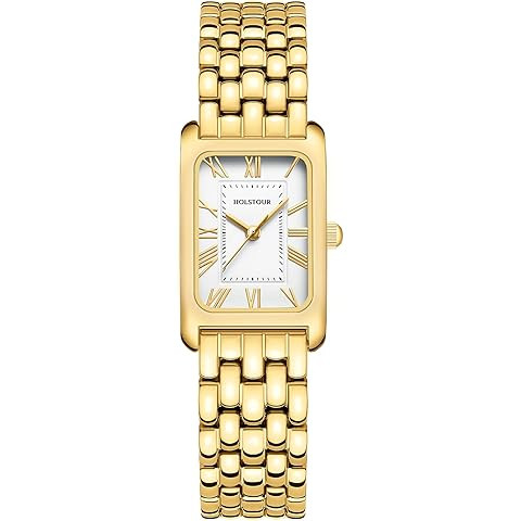 Gold Watches for Women with Vintage Rectangular Case,White Roman Dial,Stainless Steel Band,Adjust... | Amazon (US)