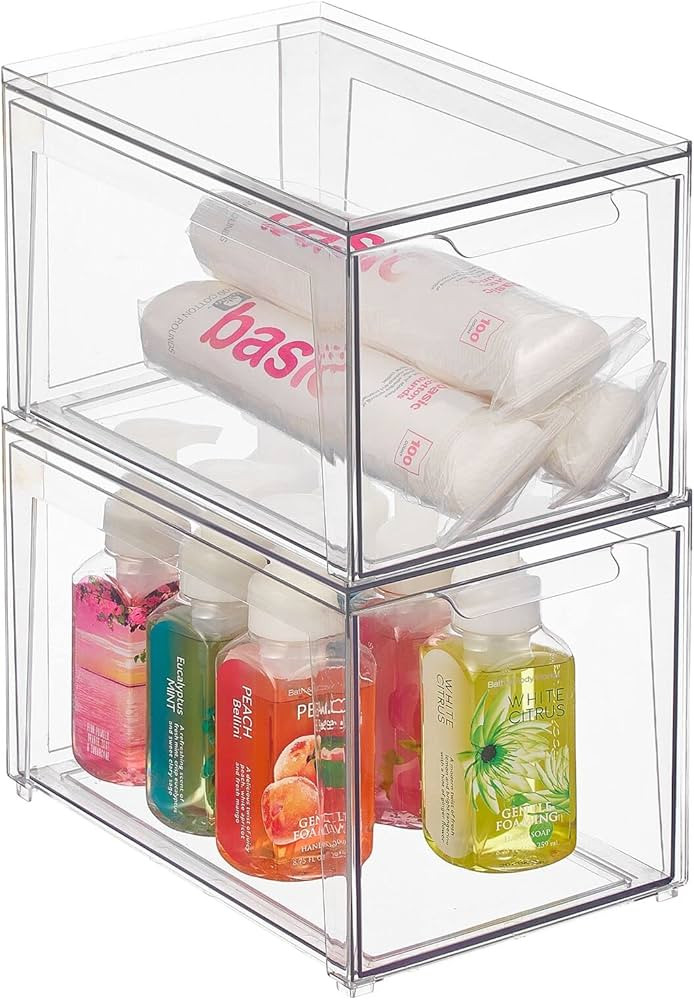 mDesign Plastic Stackable Bathroom Storage with Pull Out Bin Organizer Drawer for Cabinet, Vanity... | Amazon (US)