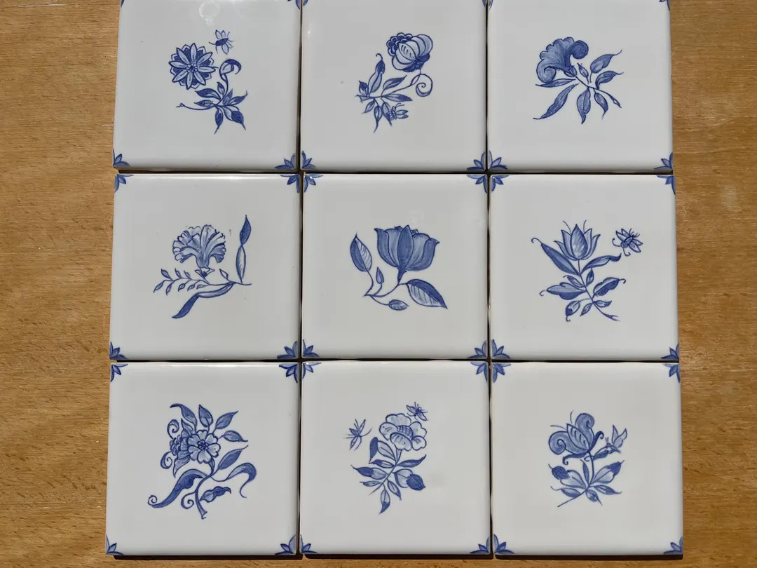 Set of Nine Antique Delft Style 4.25 Hand Painted Tiles - Etsy | Etsy (US)