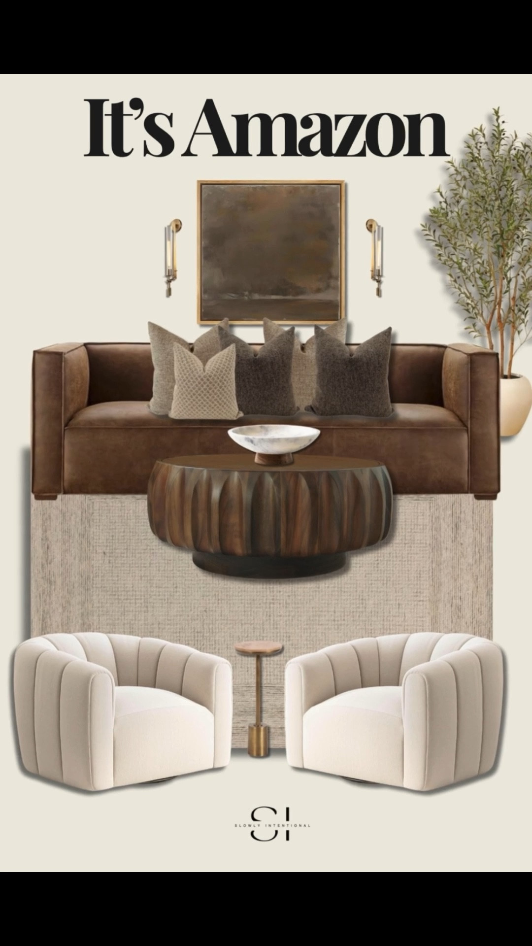 I still can’t believe this entire look is from Amazon! The rich leather sofa, cozy barrel chairs, and that sculptural coffee table all give such a high-end designer vibe without the crazy price tag. The neutral rug ties it all together while the pillows and wall sconces add texture and warmth. If you’ve been wanting that Restoration Hardware look but on a budget, this is it—straight from Amazon!

#LTKSaleAlert #LTKHome