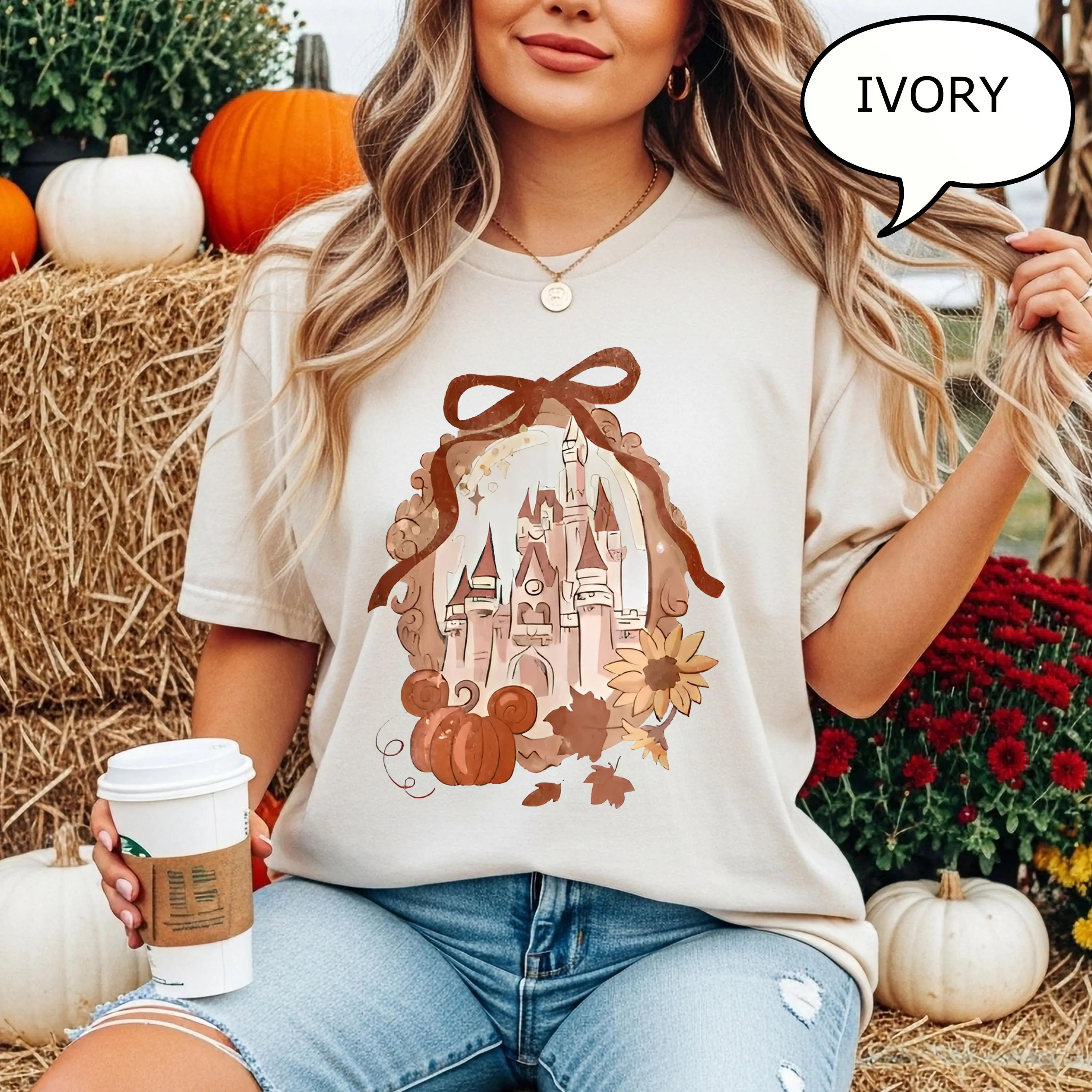 Comfort Colors® Coquette Bow Pumpkin Castle T-Shirt, Fall Shirt, Fall Magical Kingdom Shirt, Fall Castle Shirt | Etsy (Global)