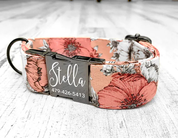 Personalized Laser Engraved Metal Buckle Dog Collar, Quick Release Buckle, Boho Cotton Voile Styl... | Etsy (US)