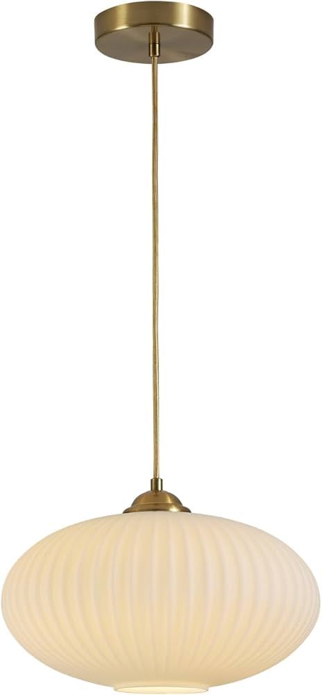 KCO Lighting Mid Century Modern Gold Globe Pendant Lighting Brushed Brass White Opal Glass Pendan... | Amazon (US)
