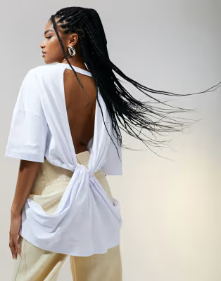 ASOS DESIGN short sleeve tee with twist detail back in white | ASOS | ASOS (Global)