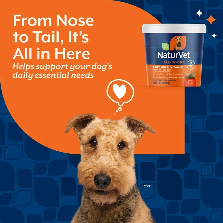 NaturVet Daily Multi-Vitamin All-In-One Supplement for Dogs, Bacon and Chicken Flavor, 60 Count | Walmart (US)