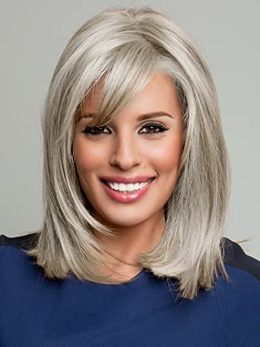 GNIMEGIL Light Grey Wigs for Women Ash Wig with Bangs Synthetic Hair Replacement Realistic Shoulder Length Bob Wigs for Cosplay Petite Size Wig Costume Party | Amazon (US)