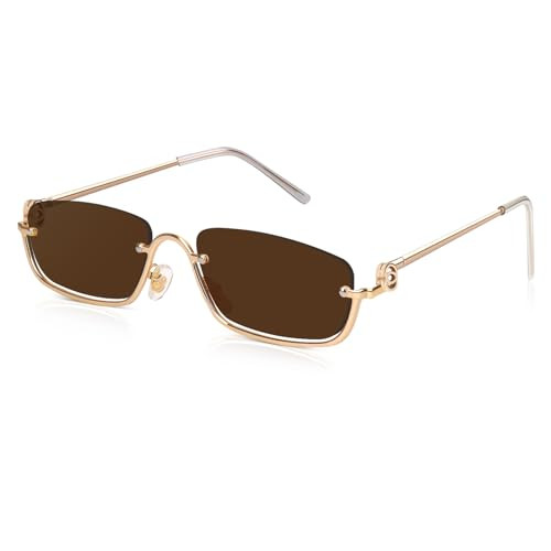 DrRelax Small Rectangle Sunglasses Womens Trendy Metal Half Frame 90's Y2K Narrow Skinny Sunnies | Amazon (US)