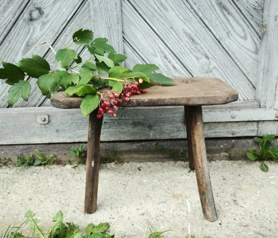 Antique wood stool Vintage bench Small wooden seat Rustic home decor Farmhouse cottage stand Prim... | Etsy (US)
