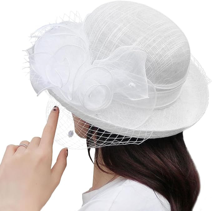 Womens Tea Party Church Baptism Wedding Derby Dressy Hat Organza Derby Hat Bridal Wedding Summer ... | Amazon (US)