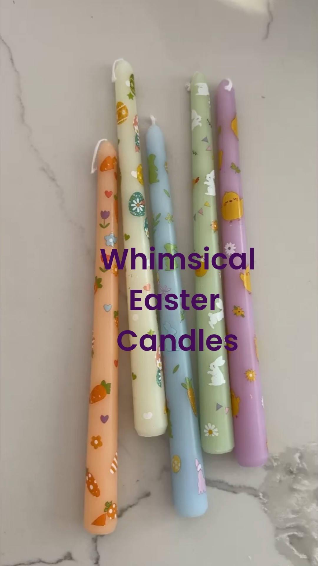 Whimsical Easter decor, cute Easter candles 