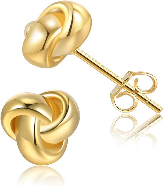 CHIC & ARTSY Love Knot Earrings Gold Plated 925 Sterling Silver Tri-tone White,Yellow,Rose Love K... | Amazon (US)