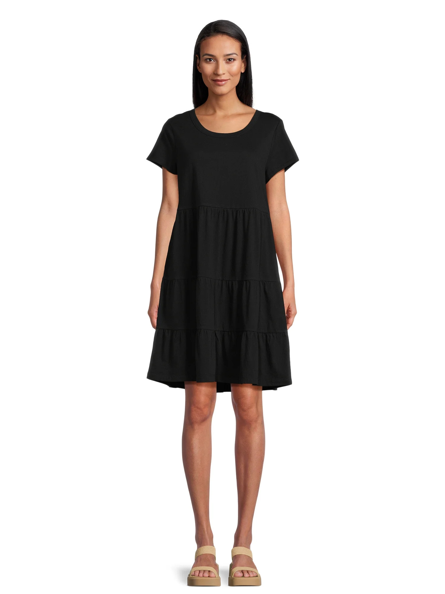 Time and Tru Women's Tiered Knit Dress | Walmart (US)