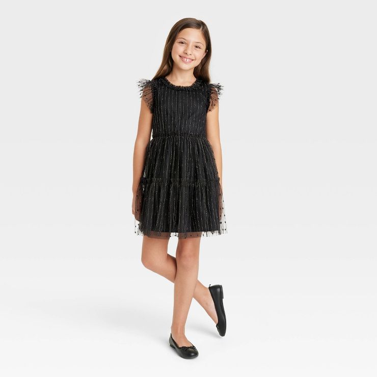 Girls' Flutter Sleeve Tiered Tulle Dress - Cat & Jack™ Black | Target