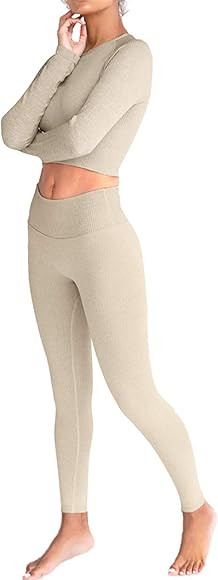 Workout Sets for Women 2 Piece Long Sleeve Leggings and tops Set Exercise Gym | Amazon (CA)