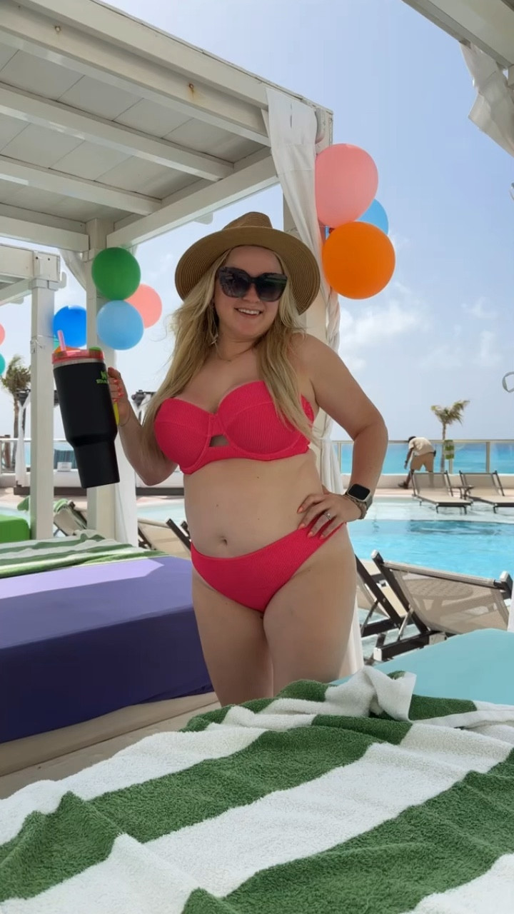 Bikini of the day! 

Large in the bottom, 36DD on top, target, beach, hat, Mexico vacation, Stanley, neon, sandals, 

#LTKSwim #LTKMidsize #LTKTravel