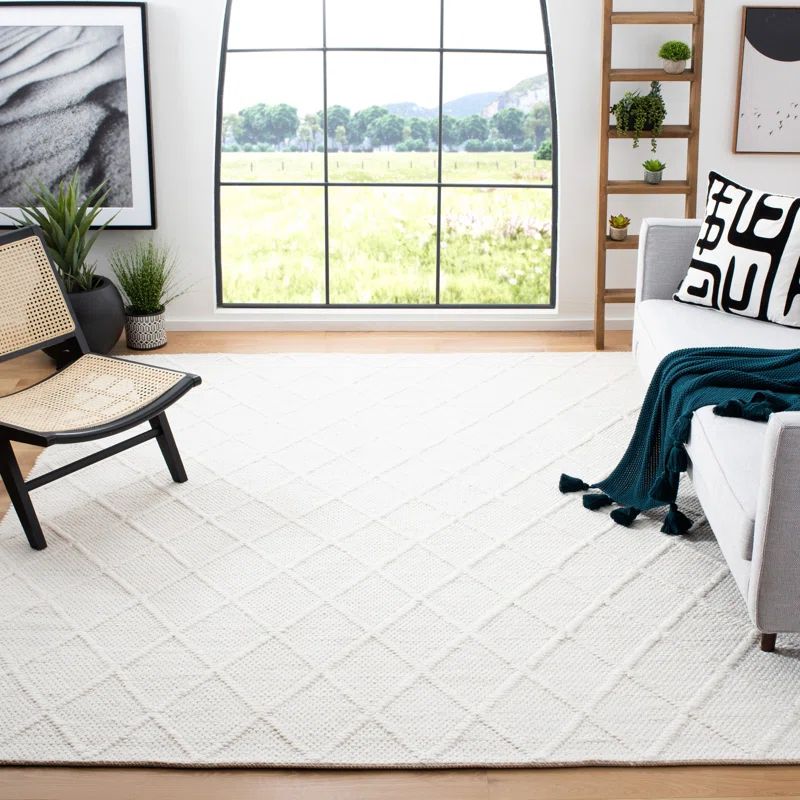 Anyae Geometric Handmade Tufted Area Rug in Ivory | Wayfair North America