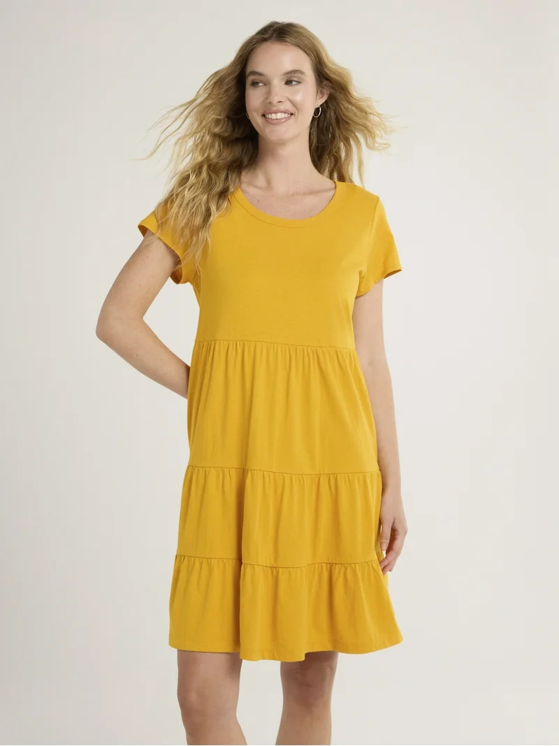 Time and Tru Women's Tiered Cotton Knit Dress, XS-XXXL | Walmart (US)