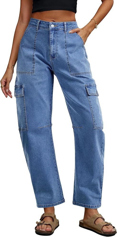 Eddoyee Barrel Jeans Women Cargo Ankle Pants Wide Leg High Waisted Casual Baggy Utility Denim Tro... | Amazon (US)
